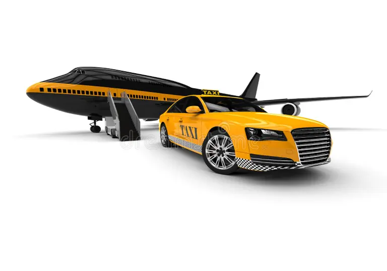 Yellow taxi waiting beside an aircraft for Melbourne airport transfers